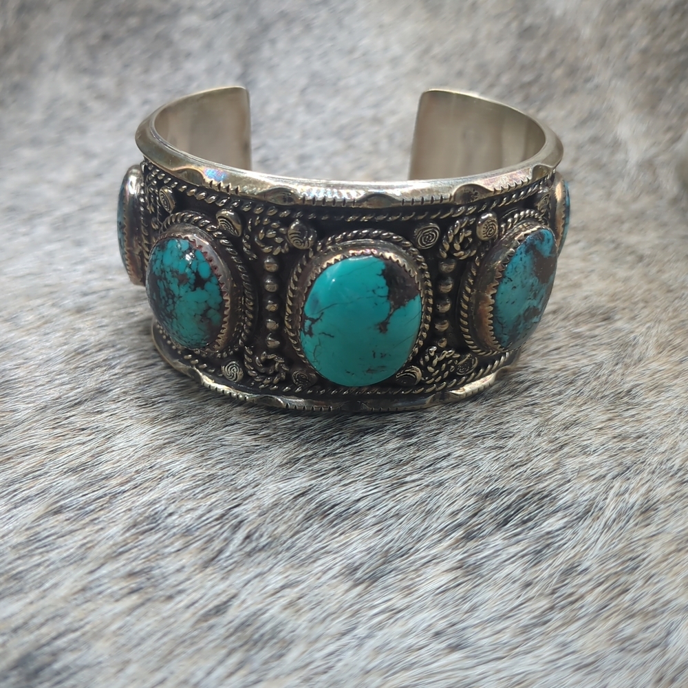 High Grade Royston Turquoise and Sterling Silver Cuff Bracelet